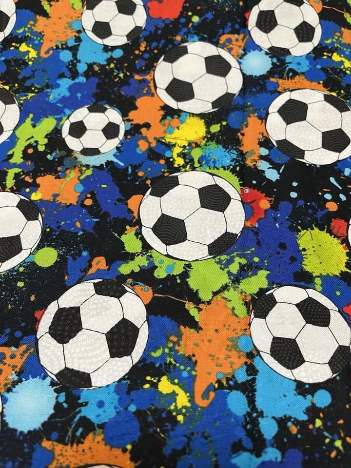 Soccer Ball Lets Play Soccer Futbol Olympic Sports Colors Cotton Fabric FQ - Image 1 of 1
