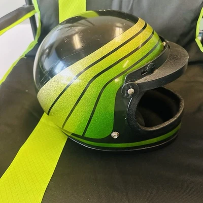 Vintage Arctic Cat Full Face Helmet Green Sparkle Stripes 70's Scarce Model!! - Image 1 of 4