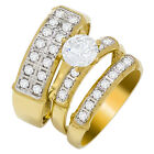 14k Yellow Gold Round Cubic Zirconia Bridal Wedding Trio Ring Set (1.7 cttw)