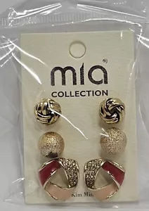 MIA COLLECTION 3pcs EARRING SET GOLD COLOR SHIMMER/RIBBON/BALL/WEAVE - NEW - Picture 1 of 2