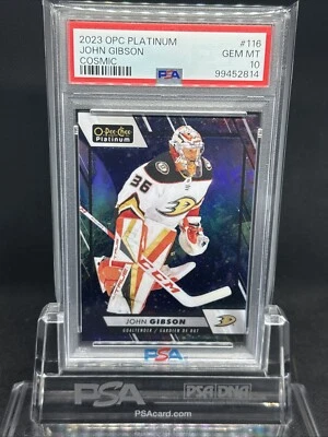 2023-24 O-Pee-Chee Platinum John Gibson #116 Cosmic /65 Ducks PSA 10 Gem Mint - Image 1 of 2