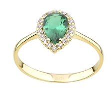 9ct Yellow Gold EMERALD & cz Teardrop Cluster Ring size J K L M N O P Q R S