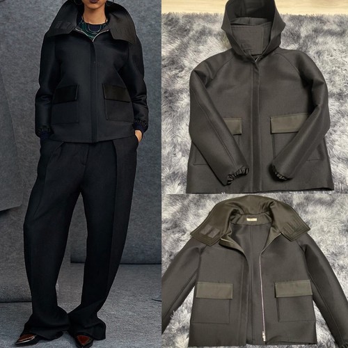 Celine Phoebe Philo 2014 lookbook autunno misto lana nera tela parka corto 36