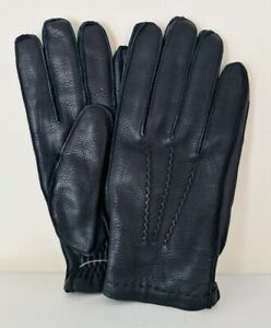 NEW Paul Stuart Black Leather Gloves, Cashmere Lined made in ITALY Men's 9.5 (L)