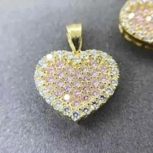 3 CT Round Cut Lab-Created Sapphire Cluster Heart Pendant 14K Yellow Gold Plated - Picture 1 of 4