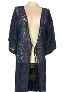 GUESS ML NWT Lace Caftan Kimono Duster Blue Over Piece Shirt Top Wrap Msrp$128 - Picture 1 of 12