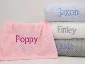 Personalised Baby Blanket, embroidered with baby name, newborn baby shower gift - Picture 1 of 16