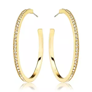 Eternity Round Petite Crystals Large Hoop Earrings 16k Gold Plated Bridal Gift - Picture 1 of 2
