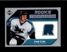 RYANE CLOWE 2005/06 UPPER DECK ROOKIE THREADS USED WORN JERSEY RC BD4239