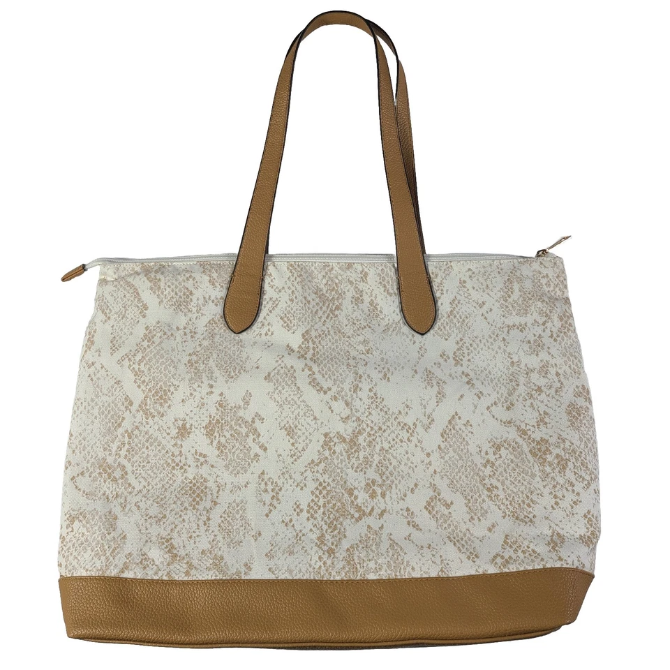 Новый день холст змея печать молнии сумка с короткими ручками Дамская сумка белый коричневый  - Изображение 1 из 4