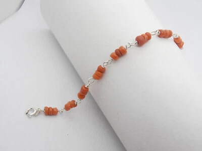 Braccialetto in Argento 925 con Corallo Rosa naturale - Bracciale - Immagine 1 di 4