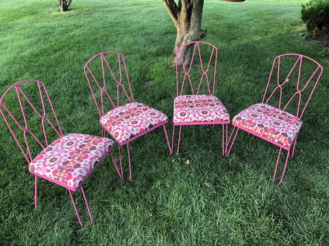 Wrought Iron Metal Set Of 4 Pink Mccobb Style Salterini Dining Chair Set Cover