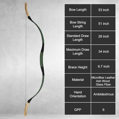 Arco recurvo tradicional de tiro con arco AF 53" hecho a mano arco de caballo para caza 20-50 libras Foto 1 de 4