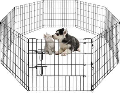 Parque infantil plegable de 8 paneles para perros 24" valla metálica para mascotas interior exterior patio de ejercicio Foto 1 de 4