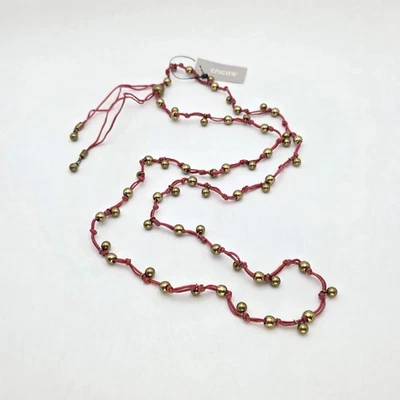 New! CHICO'S Besar Long Necklace Brass Bead Cherry Cord Hand Tied 40" New W Tags - Image 1 of 4
