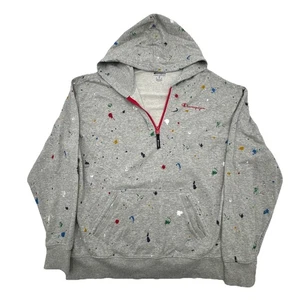 Champion XL Authentic Athleticwear Quarter Zip Paint Splatter Grey Hoodie EUC - Picture 1 of 9