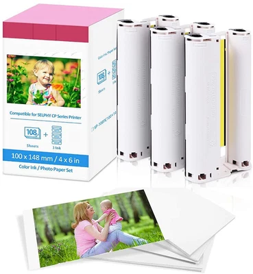 Canon Selphy CP1500 CP1300 CP1200 4x6 108 sheet Color Ink Paper Set KP-108IN lot - Image 1 of 4