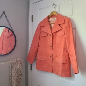 Vtg Lillie Rubin Italy Suede Blazer Jacket Sz 14 Coral Pink Lined Retro Casual - Picture 1 of 16