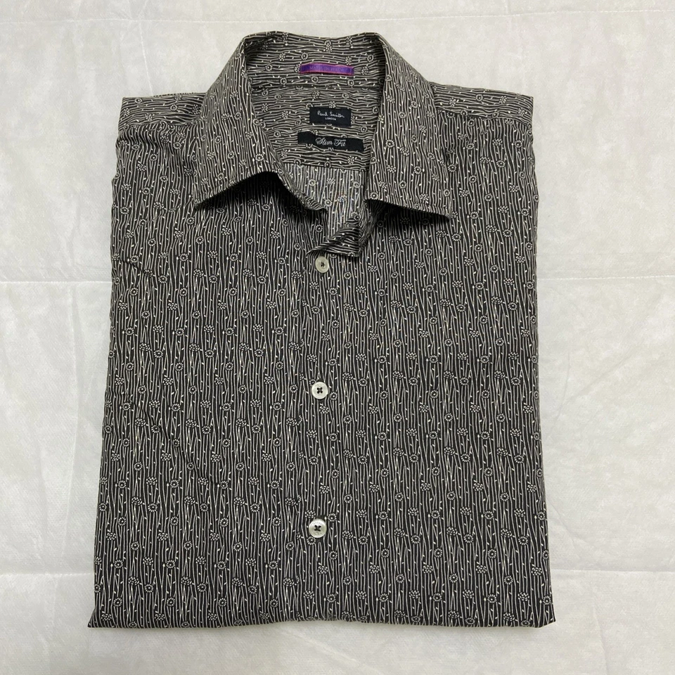PAUL SMITH London Slim Fit Black White Long Sleeve Floral Shirt ~ Size 16 41 - image 1 of 4