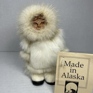 5” Alaska Memeluck Inuit Eskimo Doll Real Fur Wood Face Handmade With Tag Gift - Picture 1 of 11
