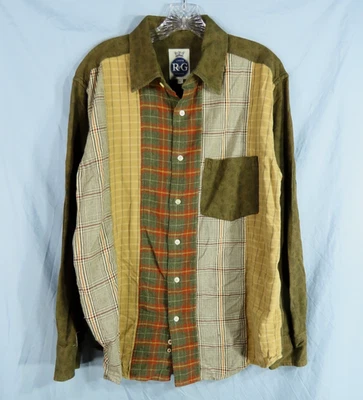 VTG R&G Robert Graham PLAID PATCHWORK BUTTON-UP SHIRT Brown/Rust/Beige SZ L - Image 1 of 4