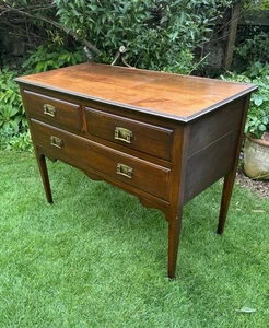 Antique Inlaid Mahogany Chest Drawers On Legs Wash Stand Base Brass Handles - Picture 1 of 21