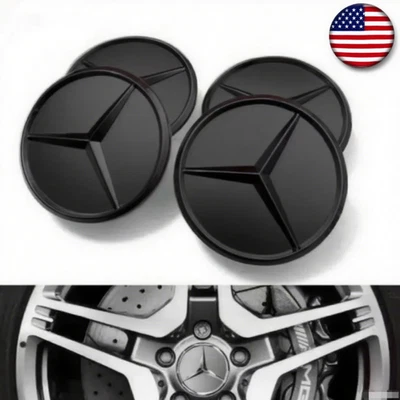 4 X 75mm Wheel Center Rim Hub Caps Badge Fit For Mercedes-Benz C E S AMG Emblem - Image 1 of 4
