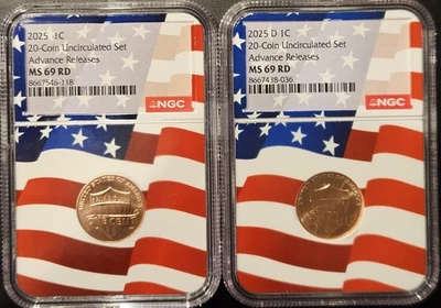 2025 P & D 1C Lincoln CENT 2 Coin Set NGC MS69RD Advance Release Flagcore - Image 1 of 4