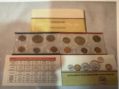 1986 P and D  10-COIN UNCIRCULATED COIN SET WITH OGP and COA. FROM THE US MINT.  - Image 1 of 4