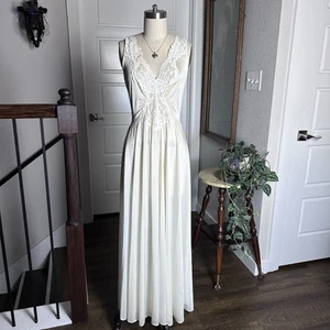 Vintage 70s 80s cream white Olga fitted lace night gown slip dress Size XL - Picture 1 of 7