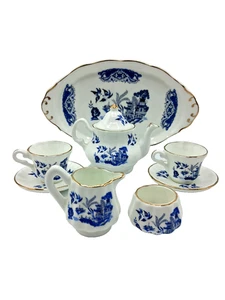 Antique Staffordshire Fine Bone China "Old Bell Pottery Willow" Pattern Tea Set - Picture 1 of 24