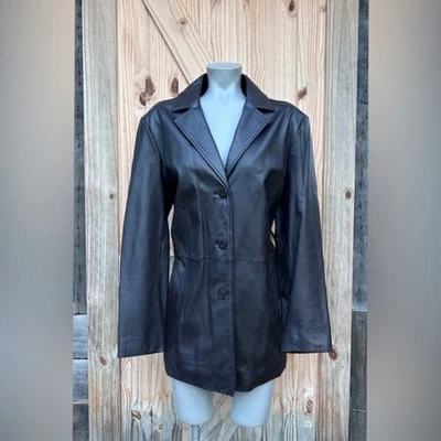 Chaqueta estilo blazer ajustada de cuero de cordero marrón Worthington vintage años 90 ~ XL ~ Foto 1 de 4