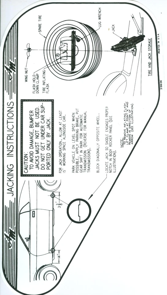 1970 AMX/JAVELIN JACK INSTRUCTION WITH SPACE SAVER SPARE