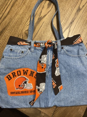 CLEVELAND BROWNS Purse Handbag Hand Made Embroidered NFL Logo Denim Unique Cover