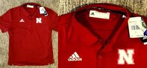 ADIDAS men's Football ClimaLite Polo Golf Shirt NEBRASKA CORNHUSKERS red sz L - Picture 1 of 3