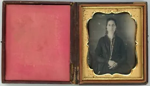 Woman in Dark Shawl with Chain Full Case (1/6 Plate Daguerreotype) - Picture 1 of 3