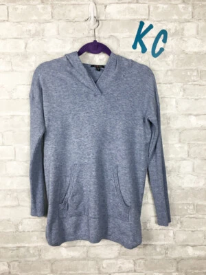 Suéter con capucha tejido Cyrus para mujer talla S azul acanalado manga larga bolsillo frontal Foto 1 de 3
