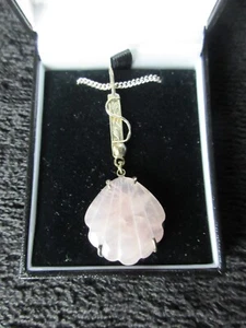 Unusual Necklace -Rose Quartz Shell Design, Ornate Pendant Bar Drop, Silver 925 - Picture 1 of 11