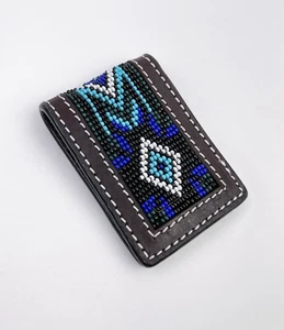 Twisted X Multi Blue Beaded Money Clip Genuine Leather (XMC-314) - Picture 1 of 3