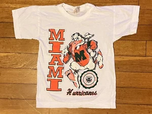 VINTAGE Miami Hurricanes Shirt Youth 4 White Single Stitch 90s - Picture 1 of 10
