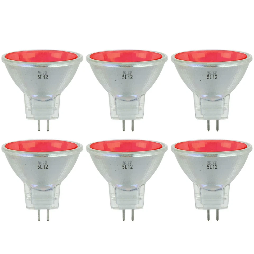 6 Pack Sunlite 20 Watt, 10° Narrow Spot, MR11 w/Cover Guard, GU4 Base, Red - Image 1 of 4