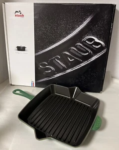 Staub Cast Iron Grill Pan 26 Square 10” Emerald Green with Spouts In Box - Picture 1 of 9
