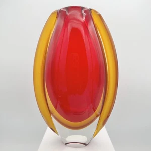 VTG IKEA Hand Blown Sommerso Oval Sunfire Orange and Red Art Glass Vase (B) - Picture 1 of 11