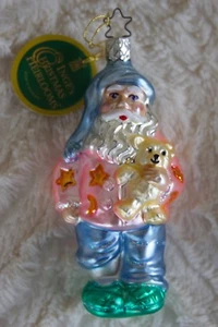 Neu mit Etikett INGE in Deutschland hergestellter, mundgeblasener Weihnachtsschmuck aus Glas - rosa schläfriger Weihnachtsmann - Bild 1 von 2