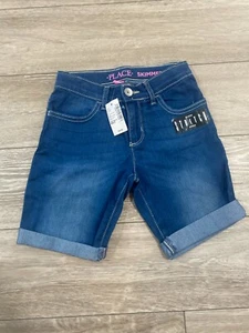 The Children's Place Girls SKIMMER Super Stretch Bermuda Shorts Blue Denim 6X/7 - Picture 1 of 4