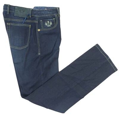 849€ NWT SCISSOR SCRIPTOR Jeans US:33 EU:49 CESARE Cotton Modal Blue Denim Pants - Image 1 of 4