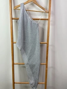 Sass & Bide Dress Womens Medium Silver Metallic One Shoulder Asymmetric Hem - Picture 1 of 9