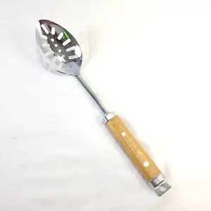 Foley Utensil Chrome Slotted Spoon Serving Strainer Wood Handle USA - Picture 1 of 5