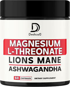 Magnesium L-Threonate Supplement with Lions Mane & 60 Count (Pack of 1)