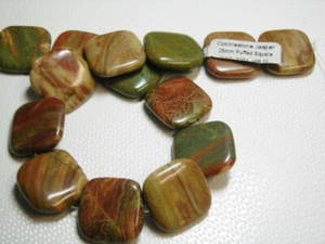 Gorgeous Cobblestone Red Creek Jasper 26mm square 16TS Beads 17", free ship - Picture 1 of 4
